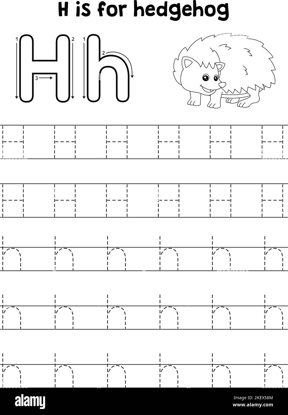 Hedgehog Animal Tracing Letter ABC Coloring Page H Illustrazione Vettoriale