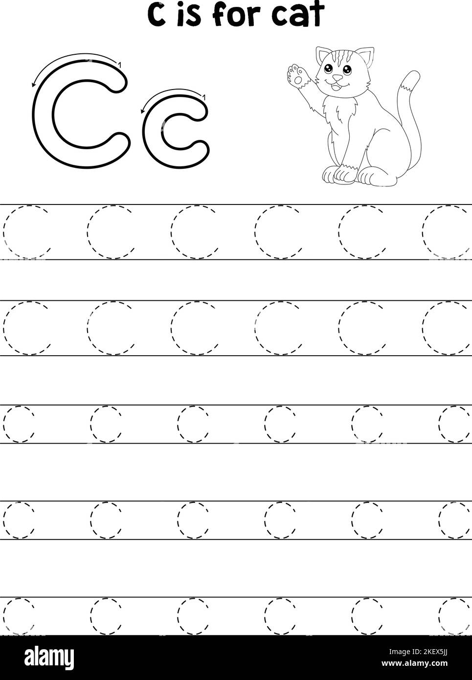 Cat Animal Tracing Letter ABC Coloring pagina C Illustrazione Vettoriale