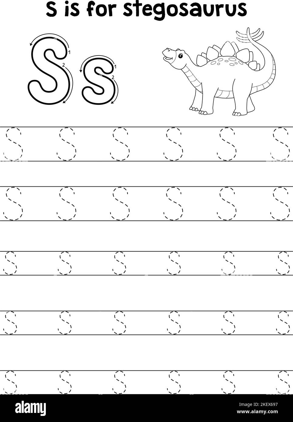 Stegosaurus Dinosaur Tracing Letter ABC Coloring S Illustrazione Vettoriale