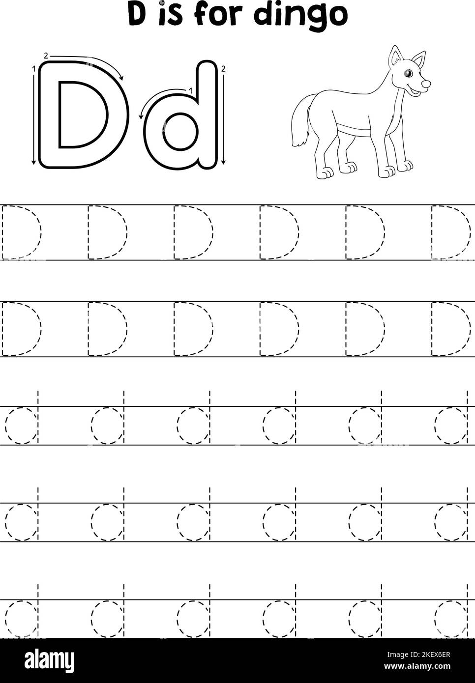 Dingo Animal Tracing Letter ABC colorazione pagina D Illustrazione Vettoriale