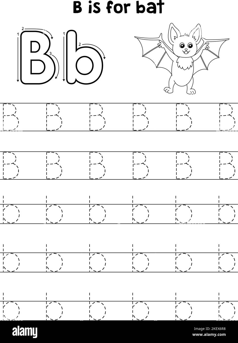 BAT Animal Tracing Letter ABC Coloring pagina B Illustrazione Vettoriale