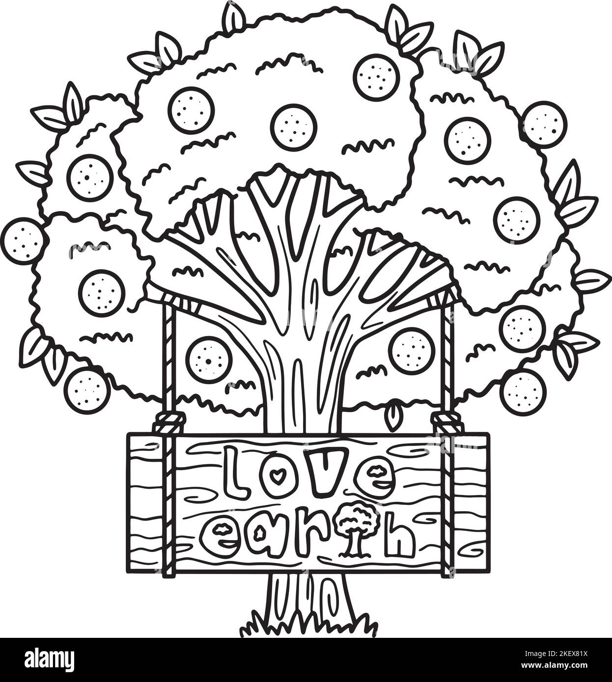 Earth Day Love Earth isolato coloring Page Illustrazione Vettoriale