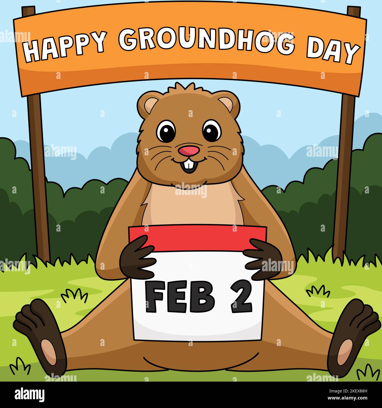 Groundhog Holding Calendario Illustrazione colorata Illustrazione Vettoriale