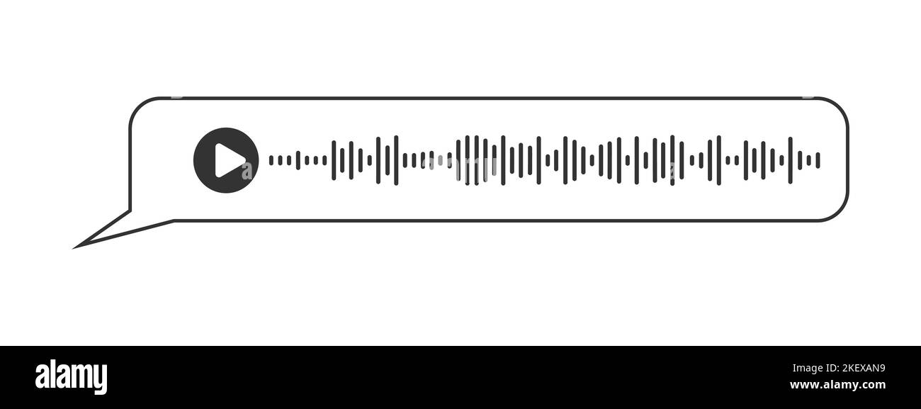 Messaggio audio nel riquadro del fumetto vocale. Elemento grafico chat con riproduzione di onde sonore isolate su sfondo bianco. Online Messenger, radio, podcast, interfaccia app mobile. Illustrazione del contorno vettoriale Illustrazione Vettoriale
