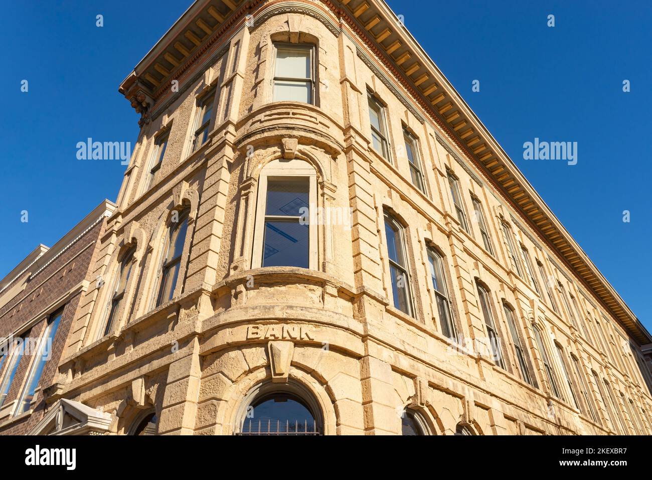 Esterno del vecchio edificio della banca a Madison, Wisconsin, USA. Foto Stock