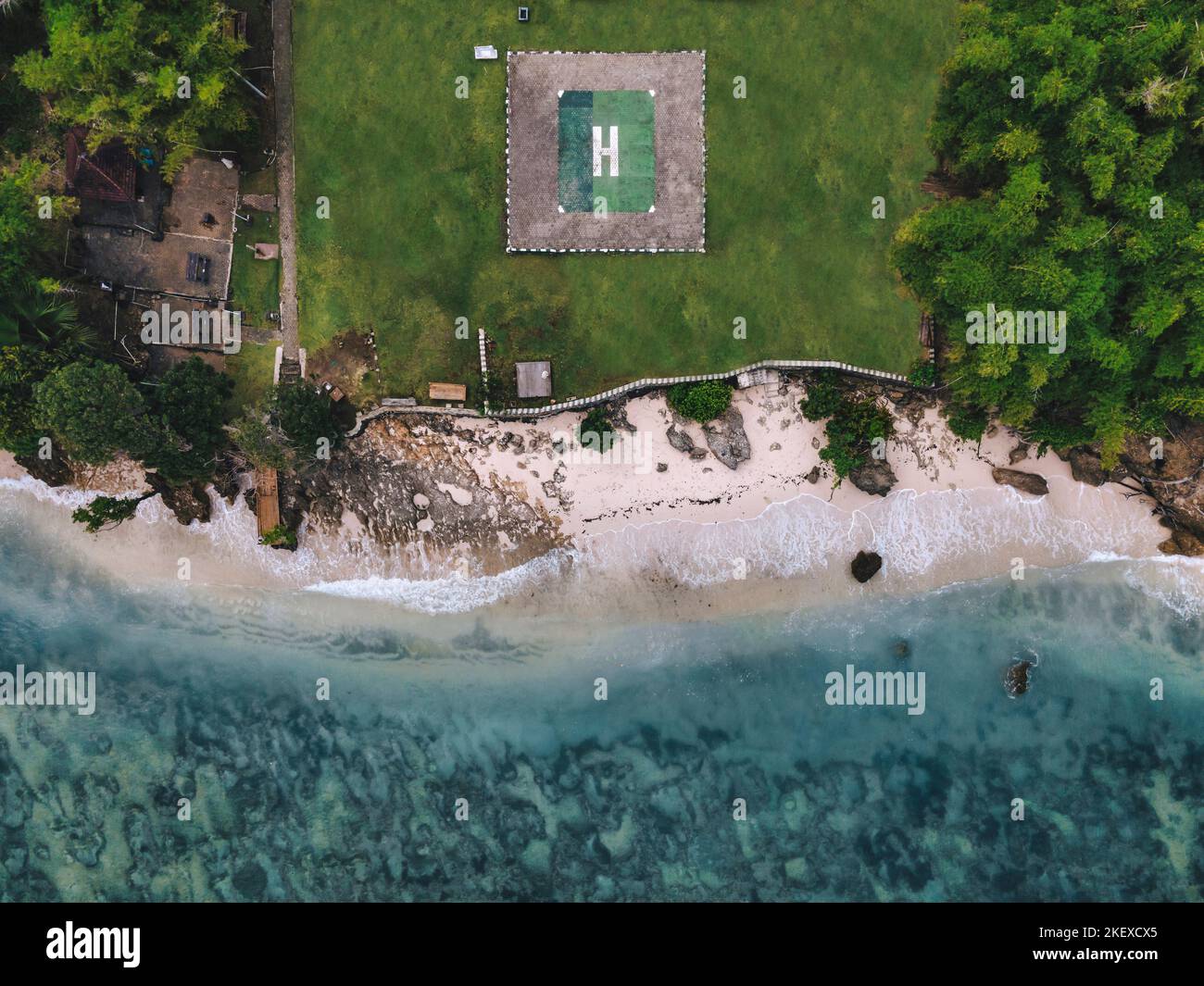 Vista aerea dell'eliporto, del Parco Nazionale di Alas Purwo, Java, Indonesia Foto Stock