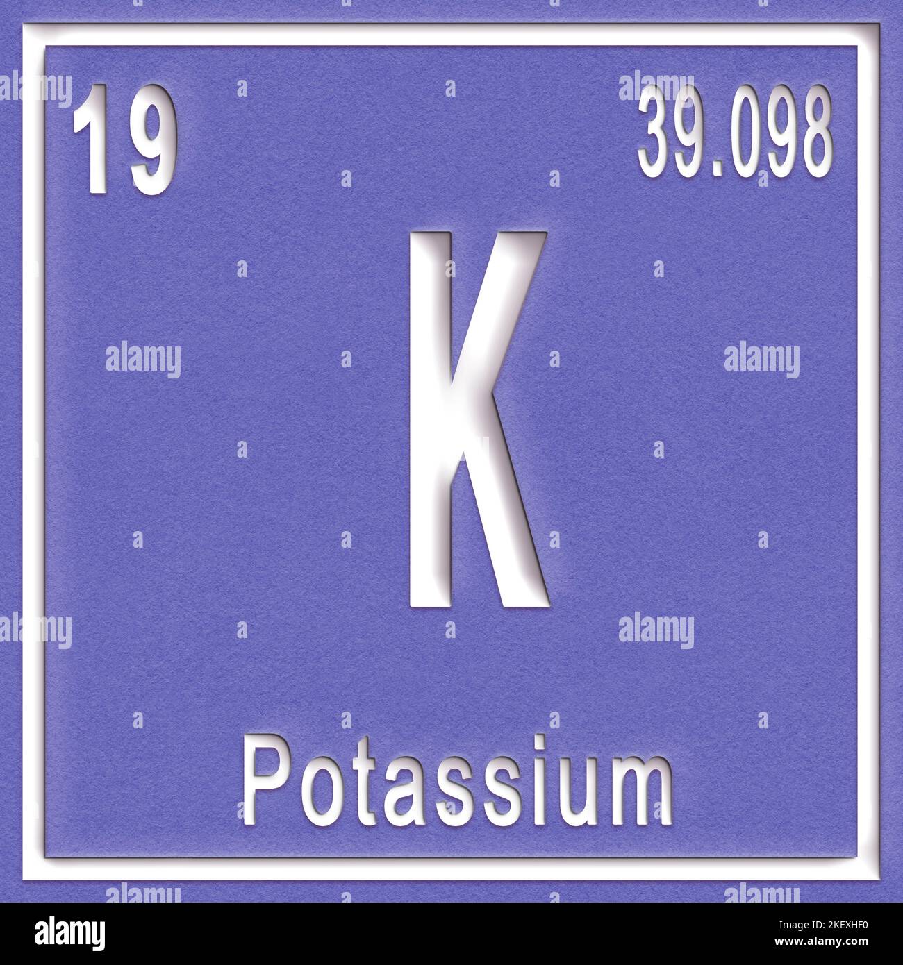 Elemento chimico del potassio, segno con numero atomico e peso atomico, elemento Tavola periodica Foto Stock