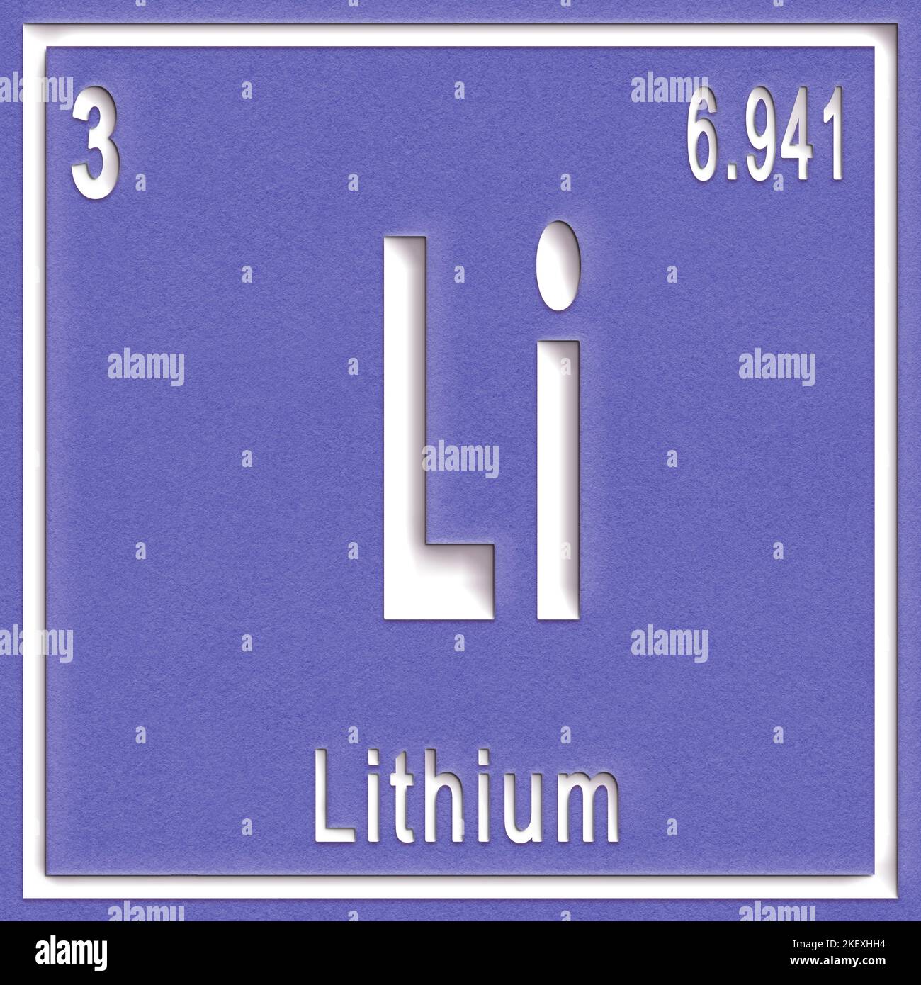 Elemento chimico al litio, segno con numero atomico e peso atomico, elemento Tavola periodica Foto Stock