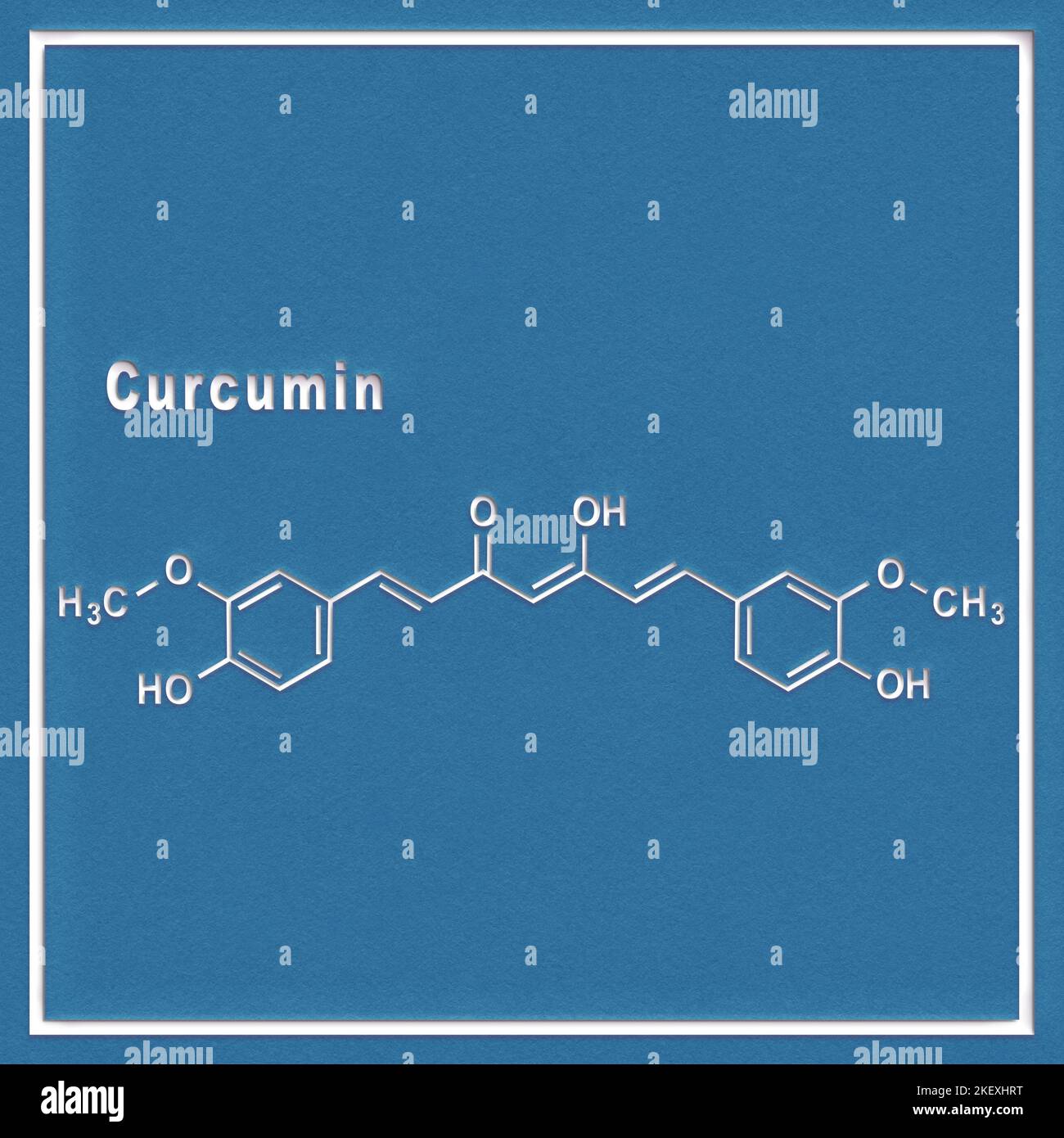 Curcumino spezia curmerica, formula chimica strutturale su sfondo bianco Foto Stock