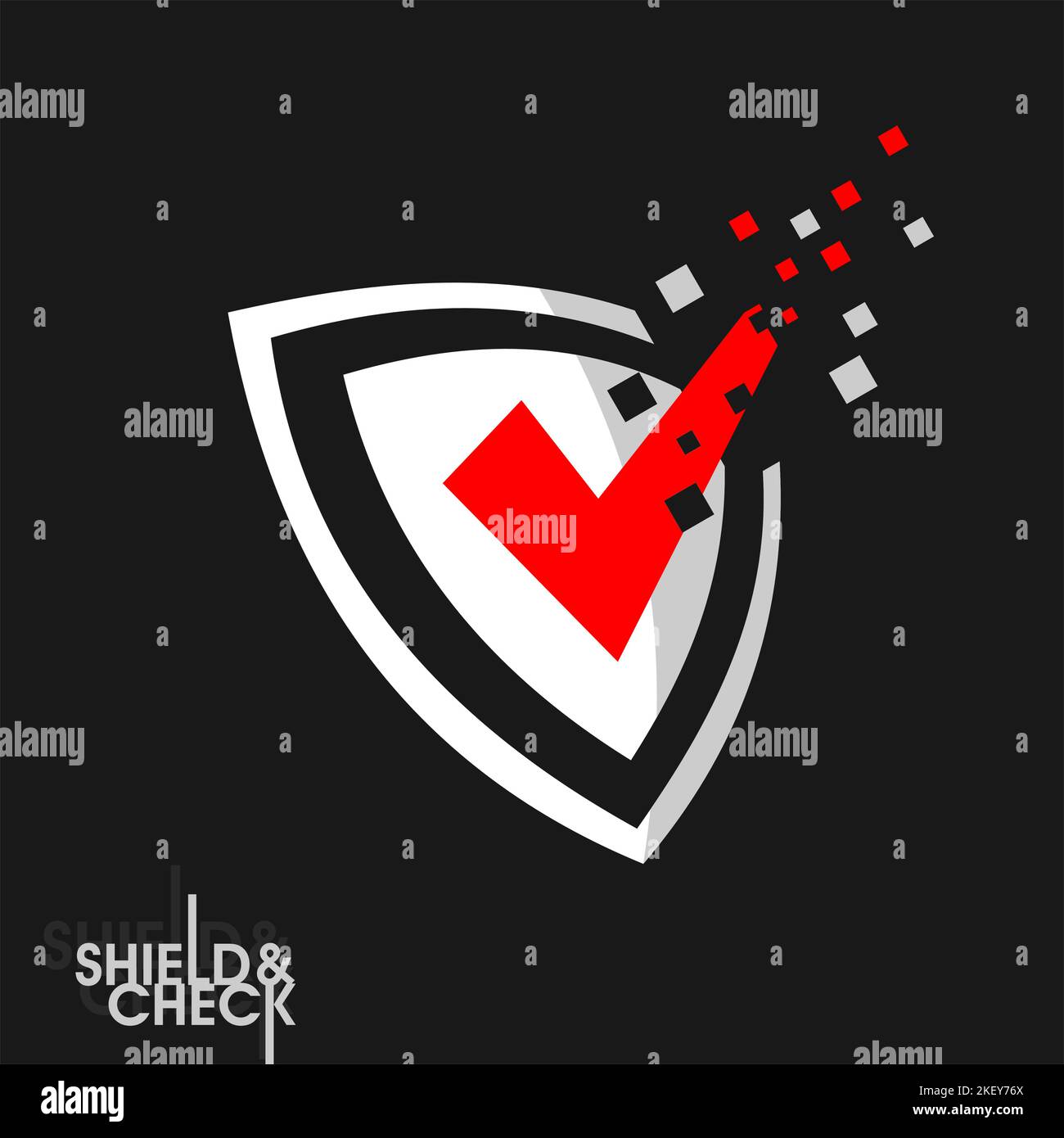 logo o icona segno di spunta e scudo in blu e rosso Illustrazione Vettoriale