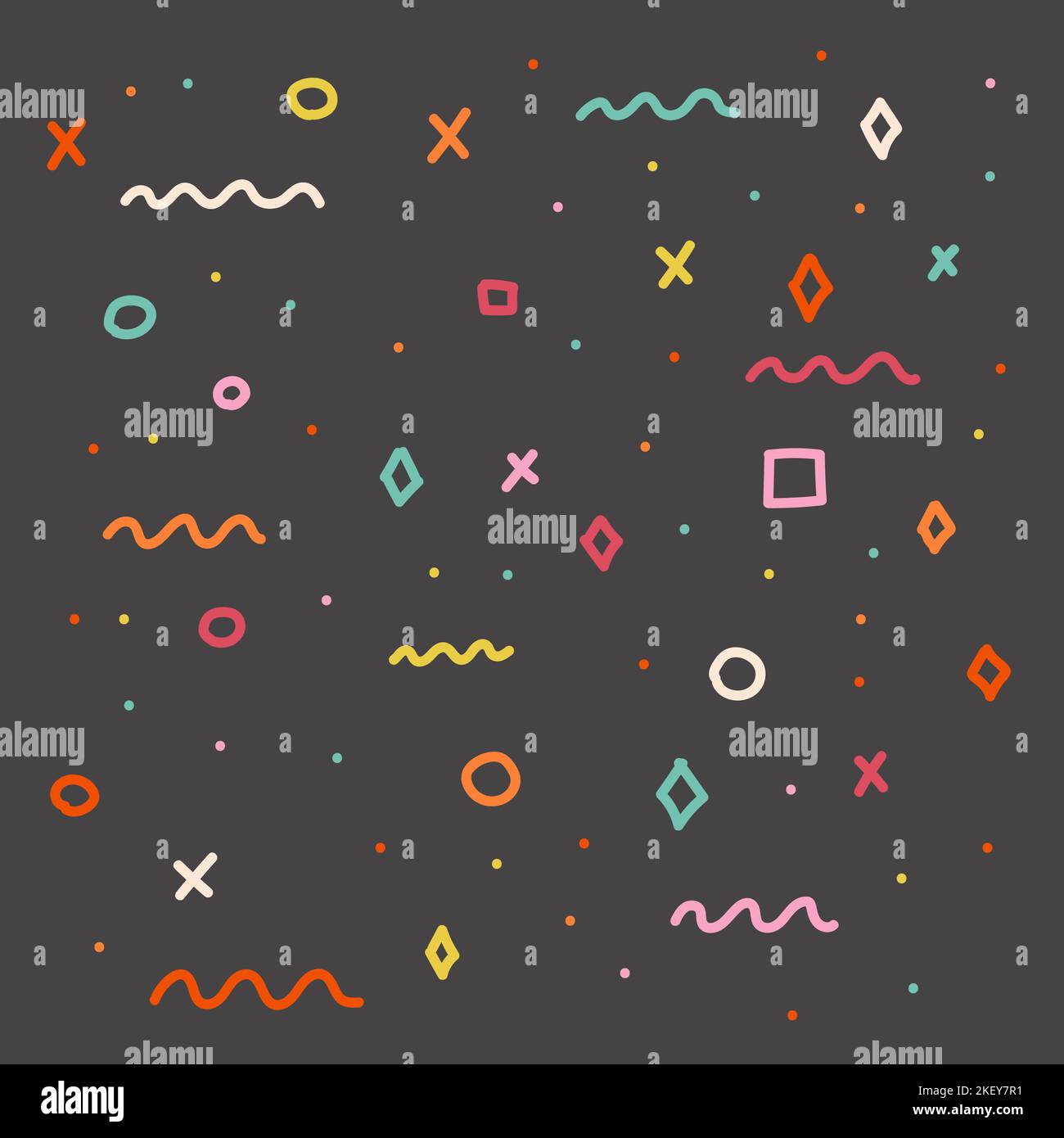 Uno sfondo grigio con figure divertenti e luminose Illustrazione Vettoriale