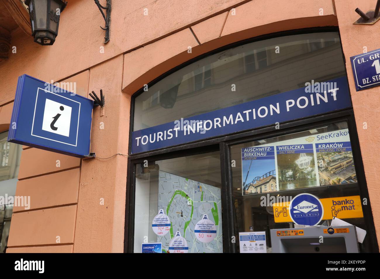 Cracovia. Cracovia. Polonia. Ufficio informazioni turistiche nel centro storico. Foto Stock
