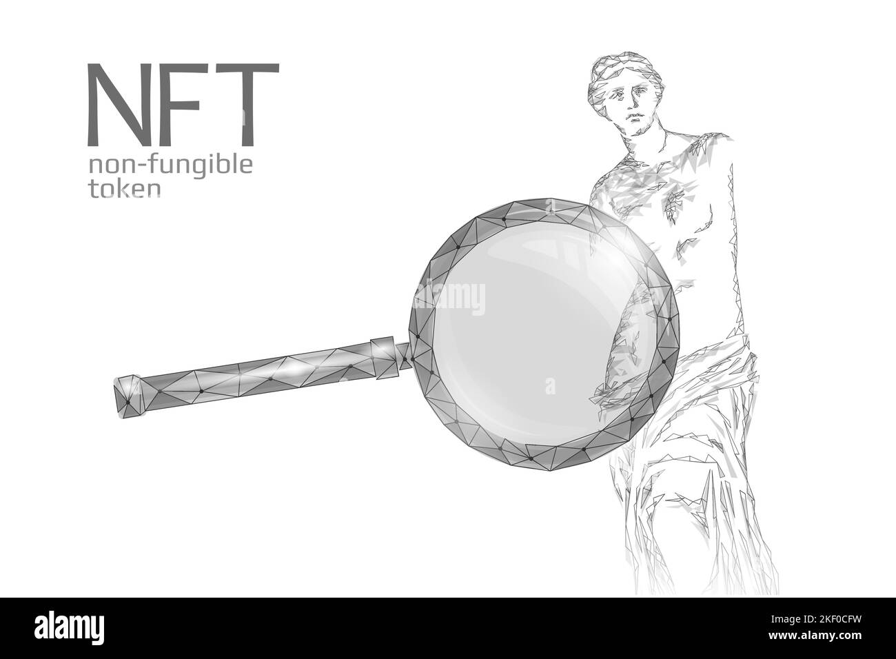 3D NFT non Fungibile criptovaluta unica. Codice di sicurezza crittografia Blockchain art. Proprietà del certificato dell'oggetto foto digitale memorizzato. Tecnologia Illustrazione Vettoriale