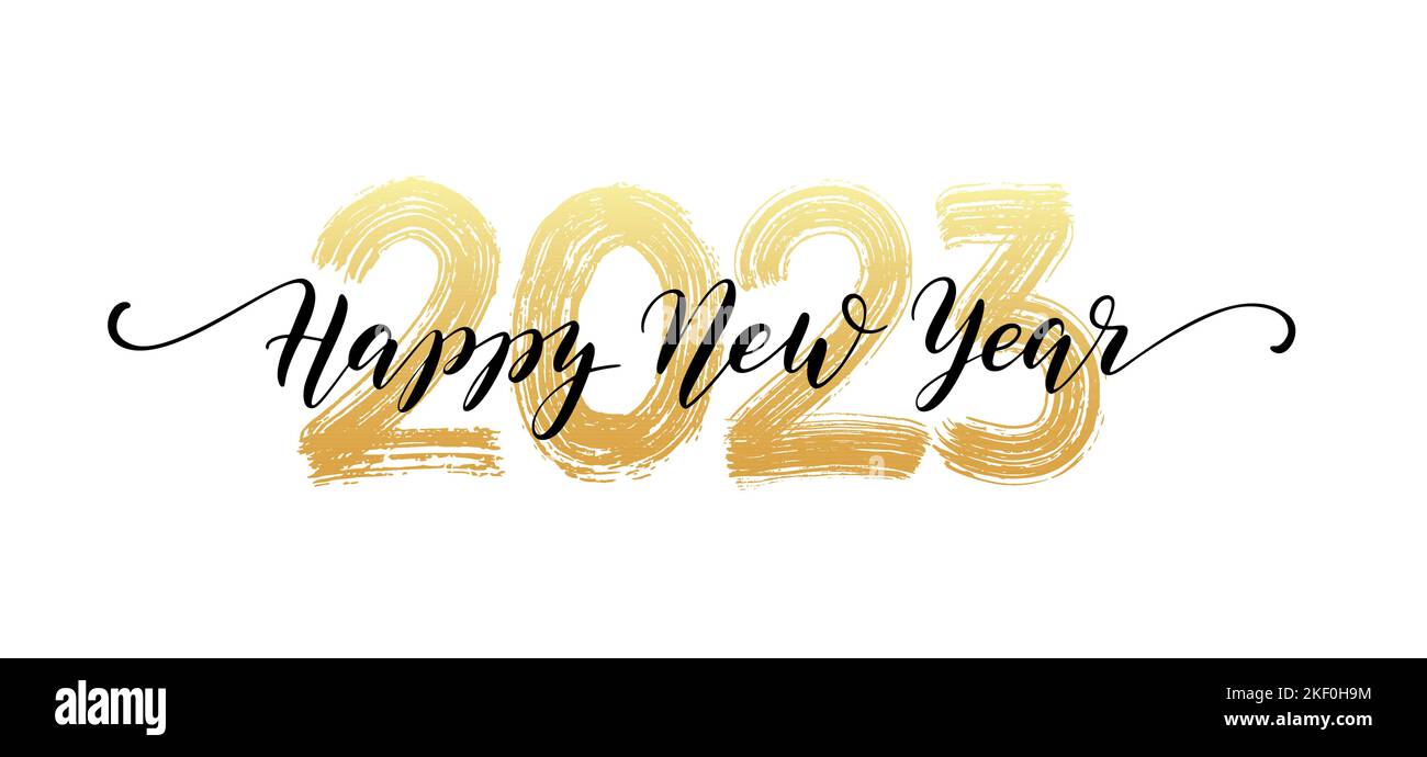 2023 caratteri numerici a mano. Buon anno testo script. Effetto texture pennello asciutto. Buon Natale. Illustrazione vettoriale Illustrazione Vettoriale
