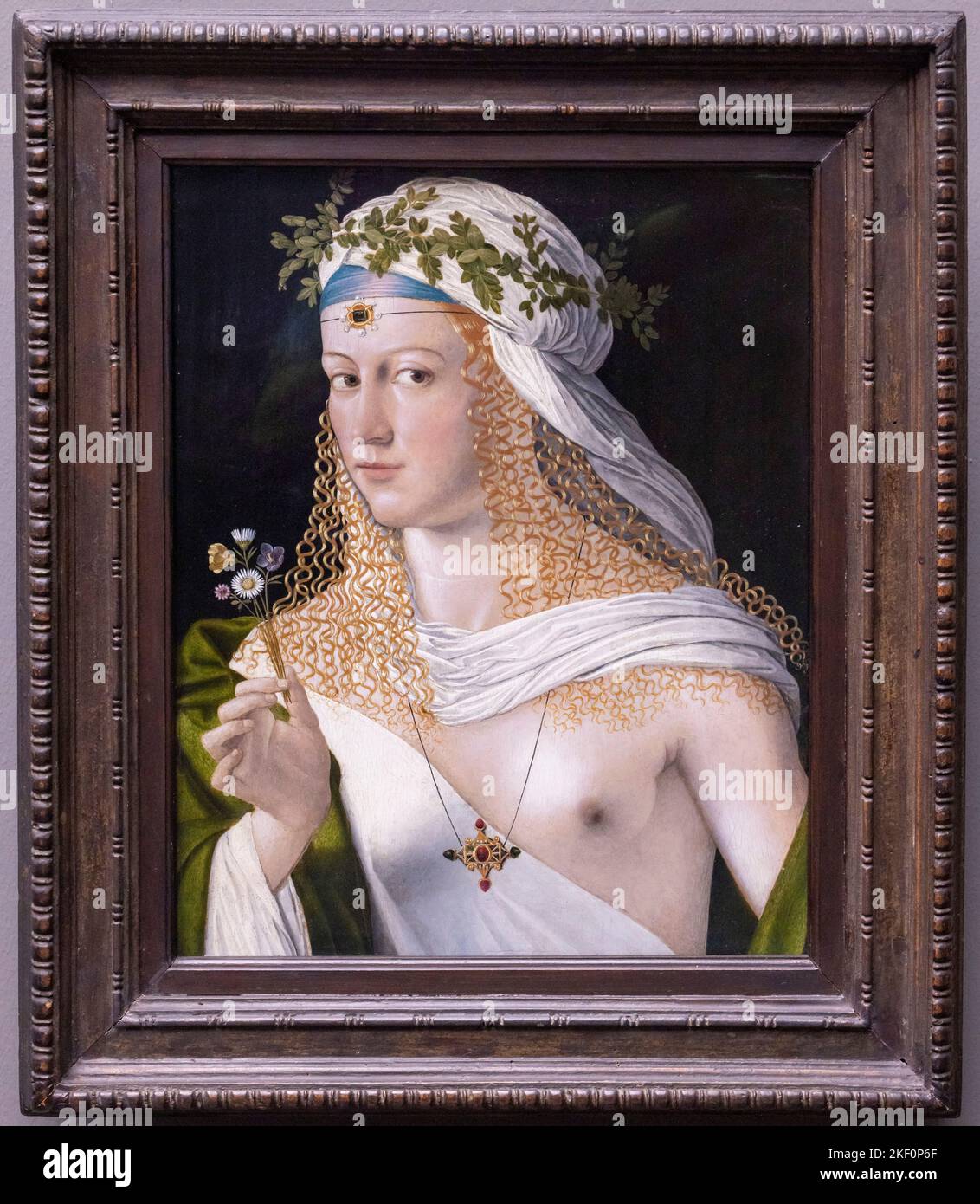 BARTOLOMEO VENETO, Ritratto di una giovane donna come Flora, ca. 1520, museo Städel, Francoforte, Germania Foto Stock