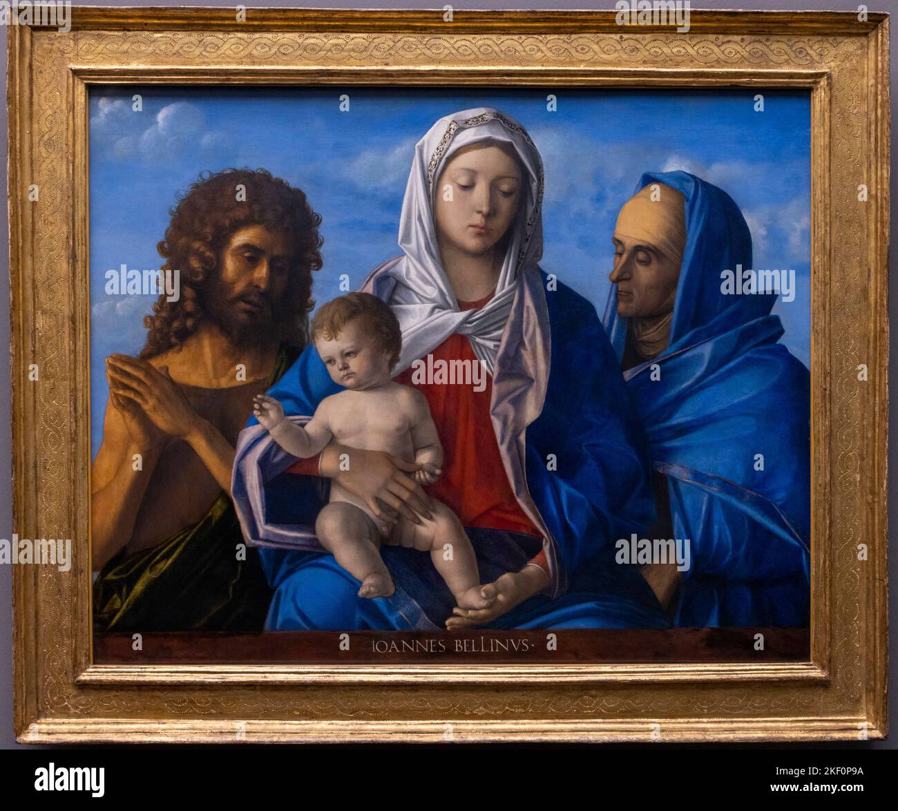 Madonna col Bambino con Giovanni Battista e Santa Elisabetta di Giovanni Bellini, tra il 1490 e il 1500, Museo Städel, Francoforte, Germania Foto Stock