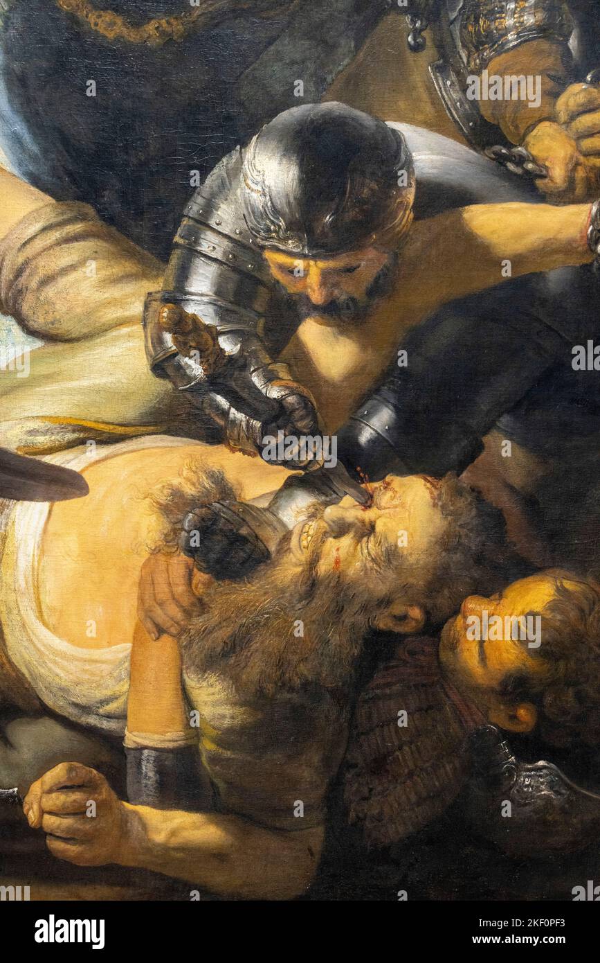 Particolare, dipinto ad olio di Rembrandt, la accecatura di Samson, 1636, Museo Städel, Francoforte Foto Stock