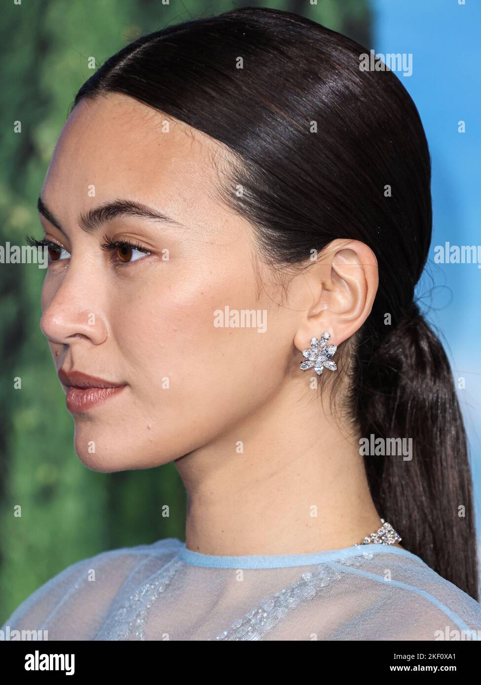 L'attrice inglese Jessica Henwick indossa un abito Tory Burch arriva alla Los Angeles Premiere di Netflix 'cipolla di vetro: Un mistero coltelli fuori' che si tiene presso l'Academy Museum of Motion Pictures il 14 novembre 2022 a Los Angeles, California, Stati Uniti. (Foto di Xavier Collin/Image Press Agency/NurPhoto) Credit: NurPhoto/Alamy Live News Foto Stock