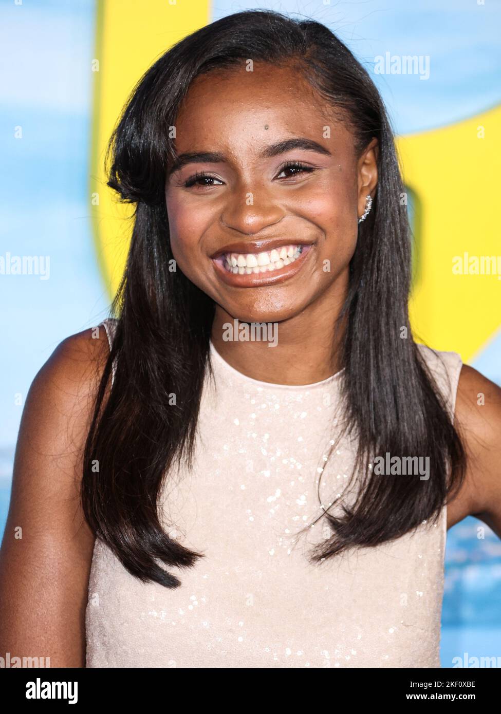 L'attrice americana Saniyya Sidney arriva alla Los Angeles Premiere di "Glass Onion: A Knives out Mystery" di Netflix, tenutasi presso l'Academy Museum of Motion Pictures il 14 novembre 2022 a Los Angeles, California, Stati Uniti. (Foto di Xavier Collin/Image Press Agency/NurPhoto) Credit: NurPhoto/Alamy Live News Foto Stock