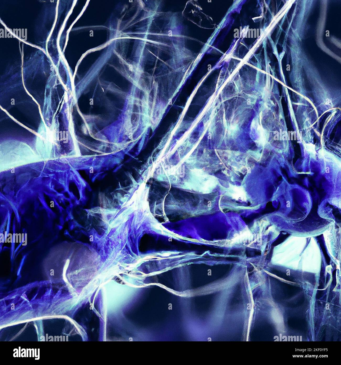 La trasmissione sinaptica è il processo mediante il quale un neurone comunica con un altro. Informazioni, assoni e impulsi elettrici. Connessione, neurone Foto Stock