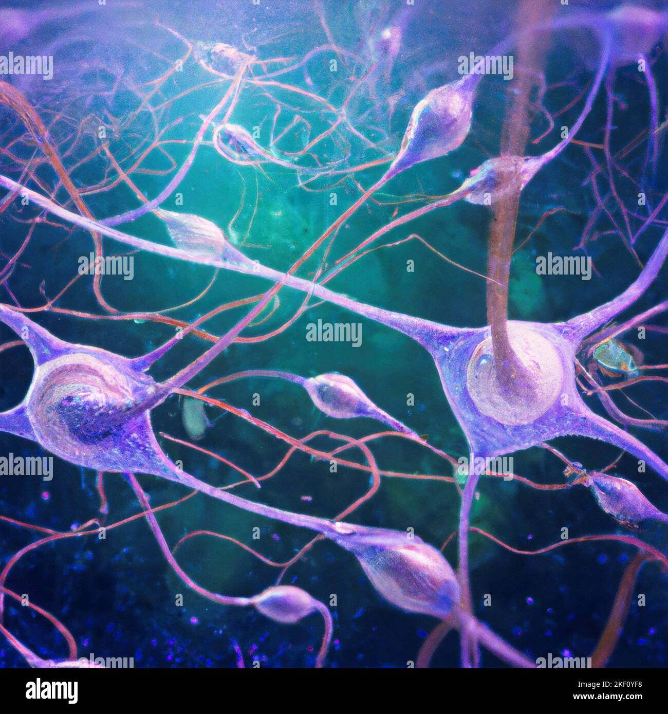La trasmissione sinaptica è il processo mediante il quale un neurone comunica con un altro. Informazioni, assoni e impulsi elettrici. Connessione, neurone Foto Stock