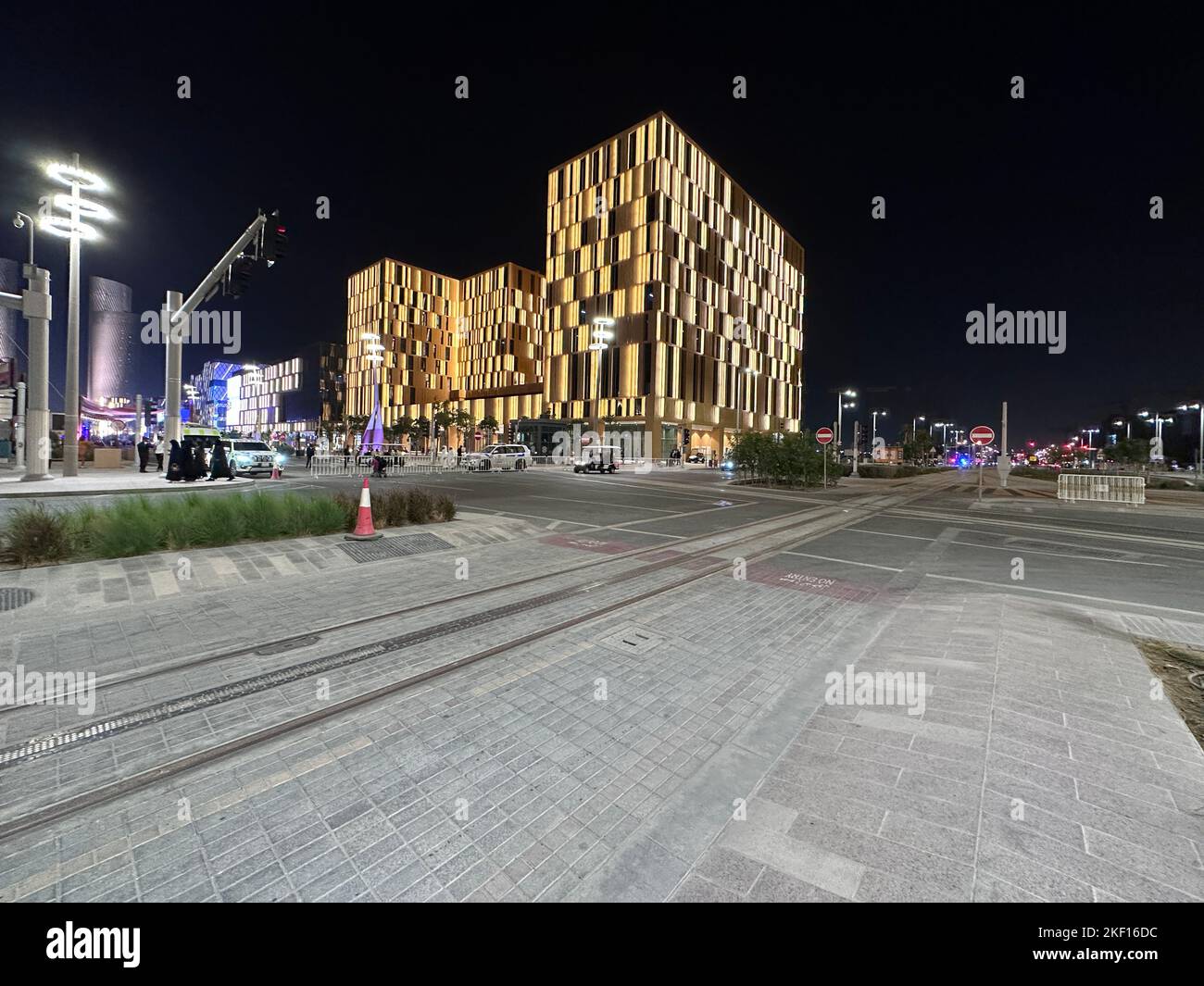 Spettacolo di droni della Torre del Lusail Plaza 4. Lusail Boulevard Qatar Foto Stock