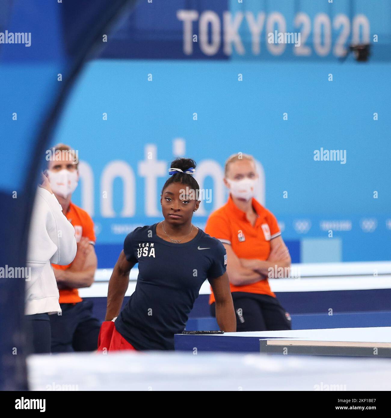 03rd AGOSTO 2021 - TOKYO, GIAPPONE: Simone BILES degli Stati Uniti in procinto di esibirsi al raggio di equilibrio delle donne durante le finali degli apparati di ginnastica artistica ai Giochi Olimpici di Tokyo 2020 (Foto di Mickael Chavet/RX) Foto Stock