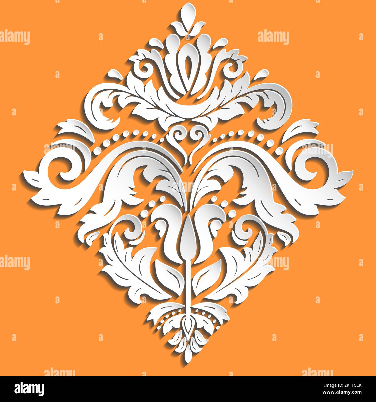 Ornamento orientale. Motivo vintage arancione e bianco con volume 3D elementi, ombre e luci. Classico motivo tradizionale Foto Stock
