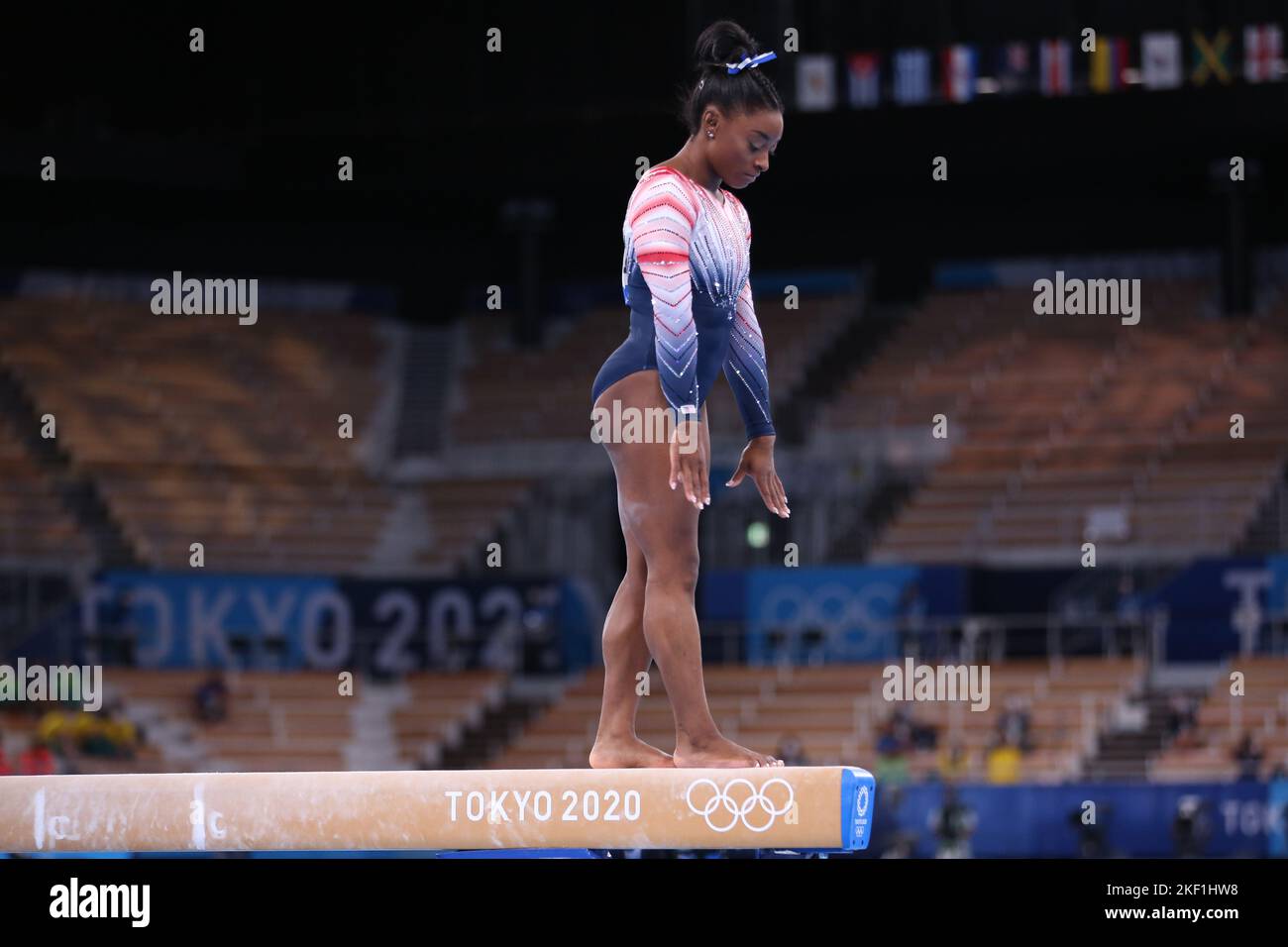 03rd AGOSTO 2021 - TOKYO, GIAPPONE: Simone BILES degli Stati Uniti si esibisce al fascio di equilibrio femminile durante le finali degli apparati di ginnastica artistica ai Giochi Olimpici di Tokyo 2020 (Foto di Mickael Chavet/RX) Foto Stock