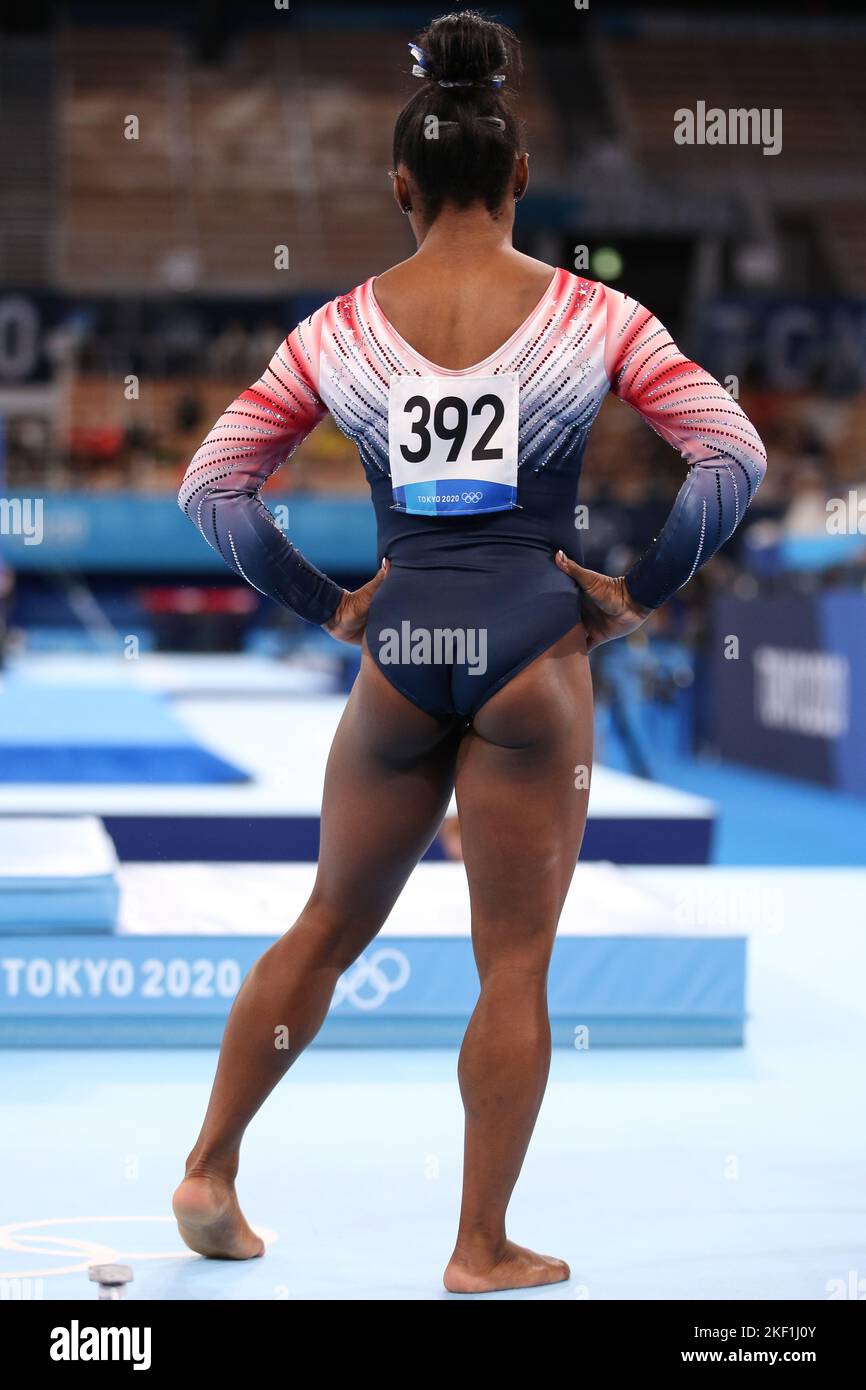 03rd AGOSTO 2021 - TOKYO, GIAPPONE: Simone BILES degli Stati Uniti in procinto di esibirsi al raggio di equilibrio delle donne durante le finali degli apparati di ginnastica artistica ai Giochi Olimpici di Tokyo 2020 (Foto di Mickael Chavet/RX) Foto Stock