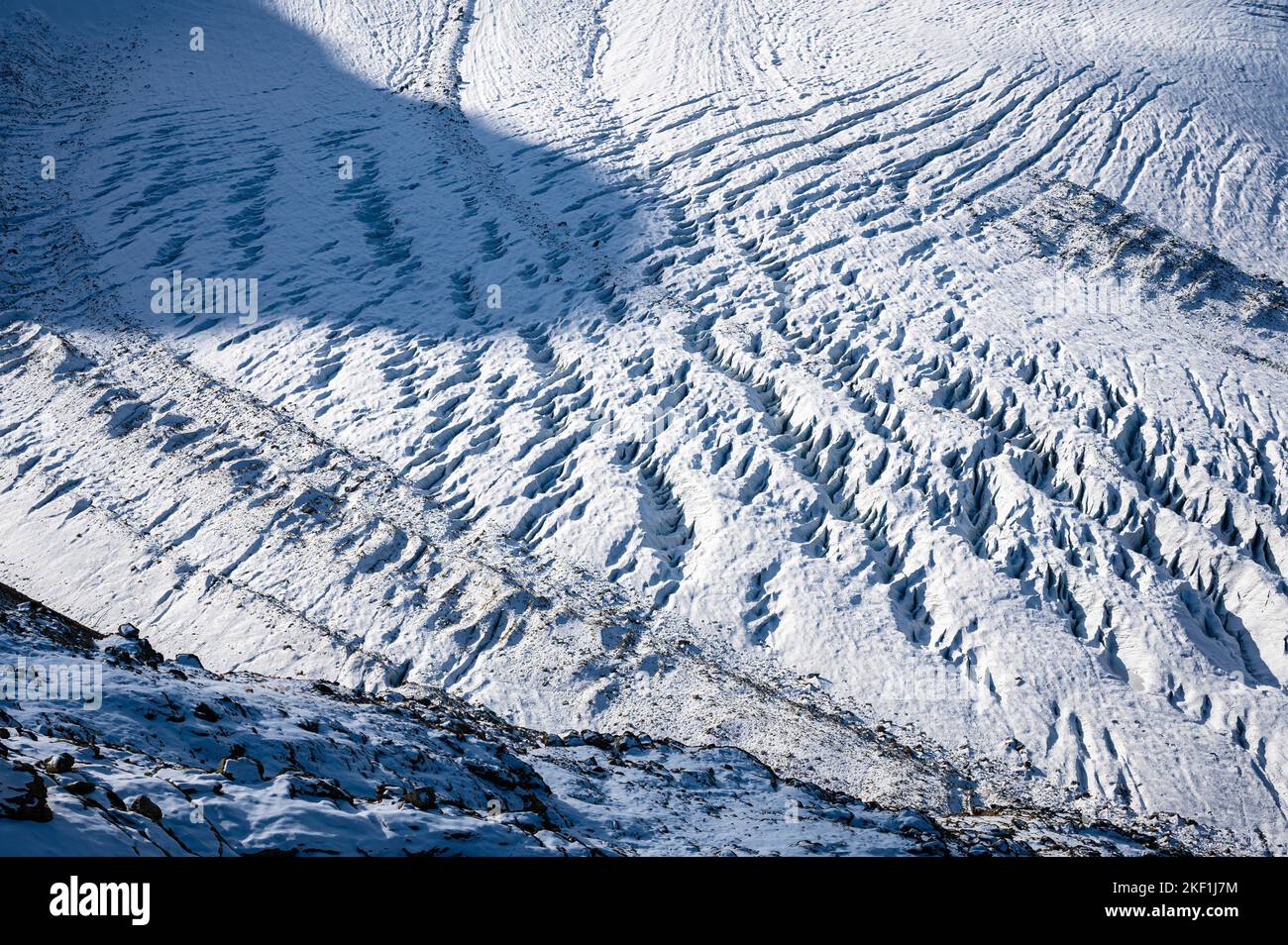 Immagine dettagliata di un ghiacciaio con intagli caratteristici Foto Stock