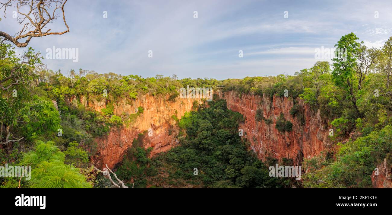 Buraco das Araras Riserva Naturale privata, una grande sinkhole naturale, Jardim, Pantanal meridionale, Mato Grosso do sul, Brasile, alla luce del mattino Foto Stock