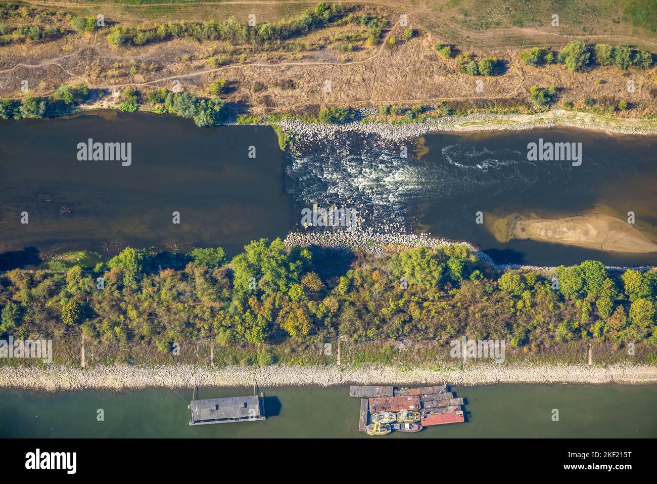 Veduta aerea, estuario di Lippe, fiume Lippe, fondo scorrevole - acqua di ondulazione, Wesel, zona della Ruhr, Renania settentrionale-Vestfalia, Germania, DE, Delta, Europa, Fiume Foto Stock