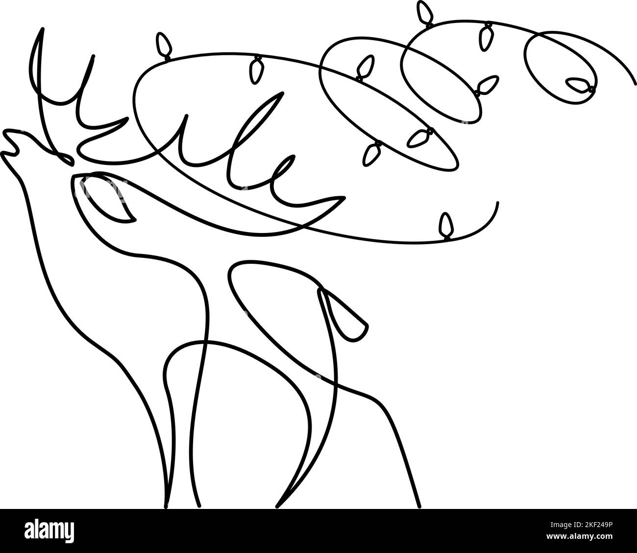 Il logo della silhouette del cervo di Natale continua su una linea Illustrazione Vettoriale