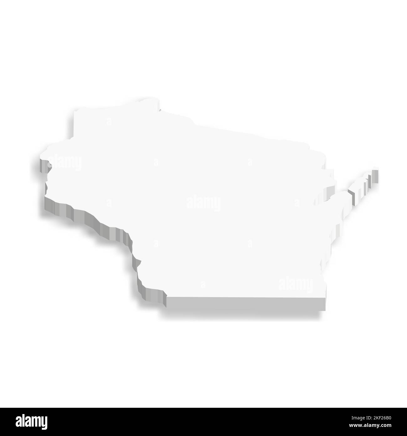 Wisconsin, stato degli Stati Uniti - mappa vettoriale bianca 3D dell'area del paese. Illustrazione Vettoriale