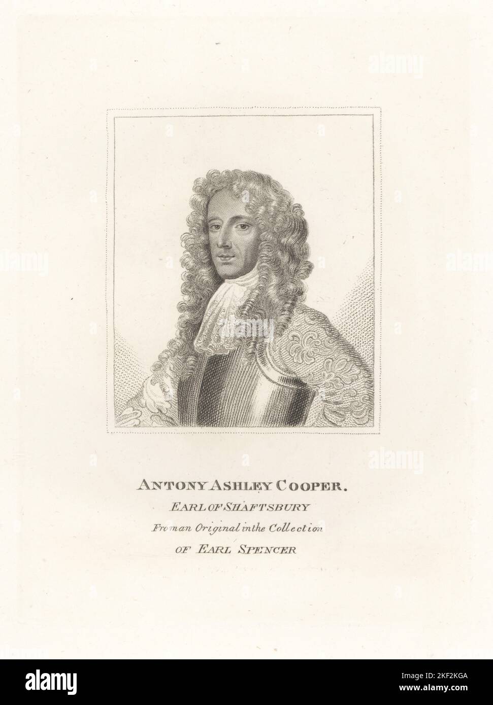 Antony Ashley Cooper, Conte di Shaftesbury, 1621-1683. Uomo politico Whig inglese durante l'Interregnum e il regno di Re Carlo II In lungo parrucca, cravatte, pettorale e broccato doppietto. Da un originale nella collezione di Earl Spencer. Incisione di copperplate dalla Galleria di Rare ritratti di Samuel Woodburn composta da lastre originali, George Jones, 102 St Martin’s Lane, Londra, 1816. Foto Stock