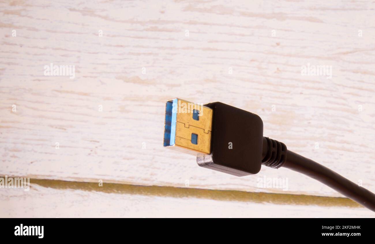 Connettore USB maschio 3,0 da vista ravvicinata o macro, USB 3,0 con trasferimento dati più veloce Foto Stock