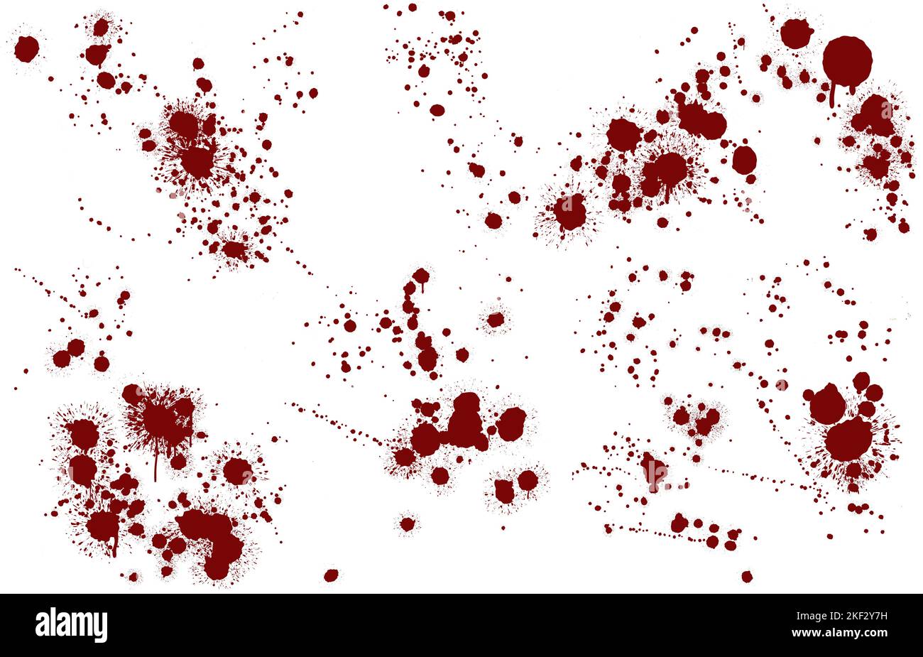 Macchie di spruzzi di sangue rosso su sfondo bianco Foto Stock
