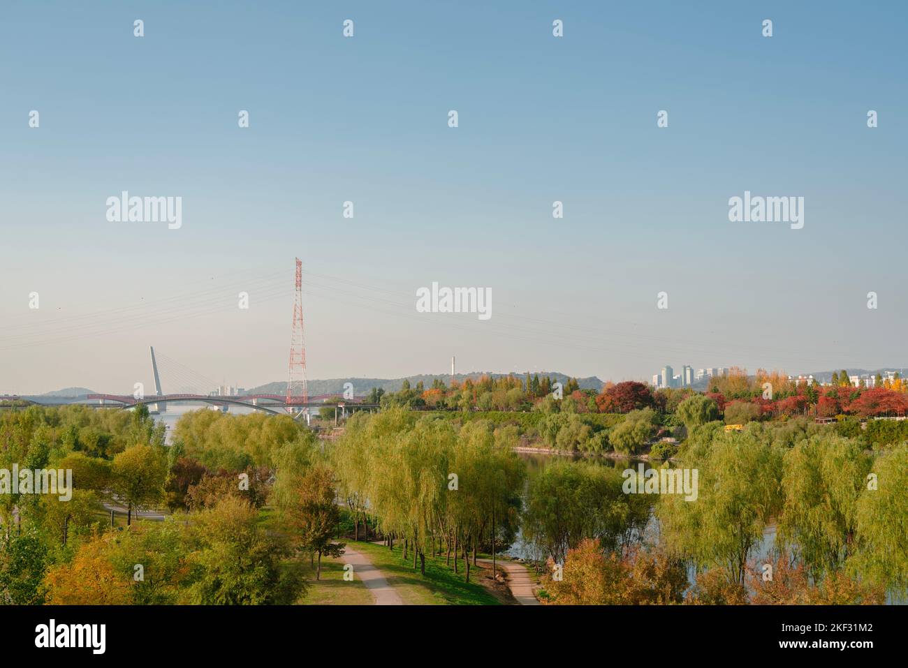 Parco del fiume Seonyudo Han autunno paesaggio naturale a Seoul, Corea Foto Stock