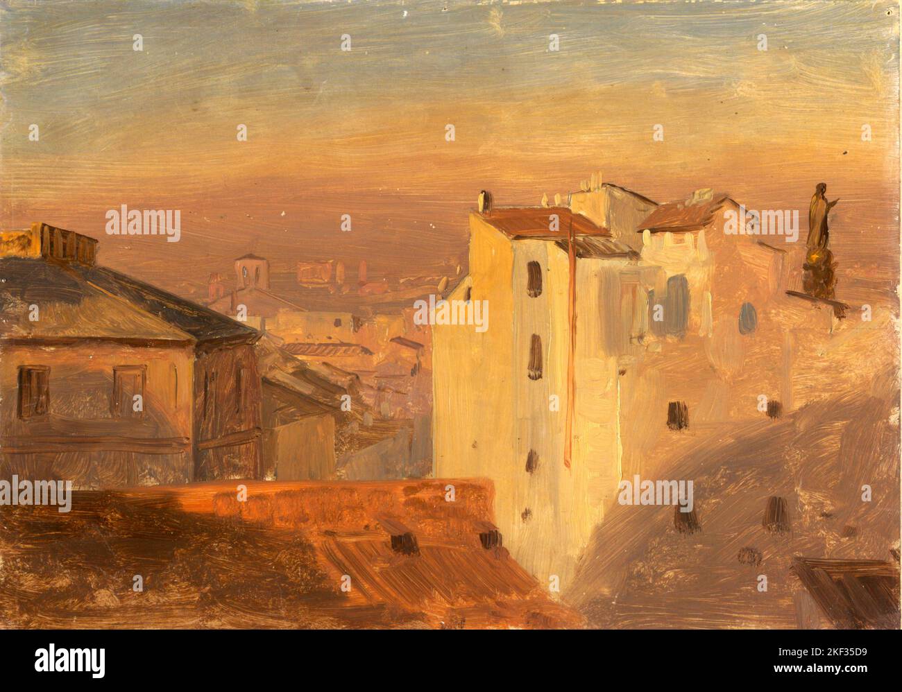 Pittura ad olio dei tetti a Roma, Italia, dell'artista americano Frederic Edwin Church 1868-1869 Foto Stock