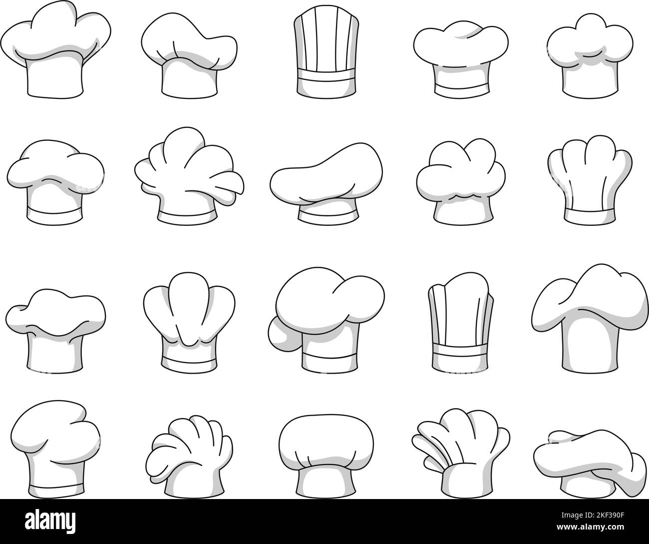 Cappellini cuochi di cartone animato. Cappellino professionale, cappello da forno e set di illustrazioni vettoriali con bretelle di fissaggio uniformi per cucina Illustrazione Vettoriale