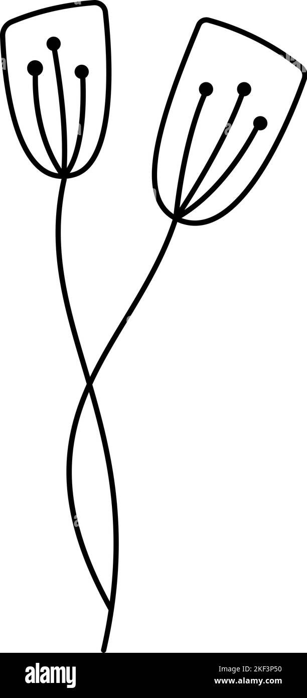 Fiore stilizzato Spring Vector con linee monoline. Elemento grafico dell'illustrazione scandinavo. Immagine floreale estiva decorativa per il biglietto di auguri di San Valentino Illustrazione Vettoriale