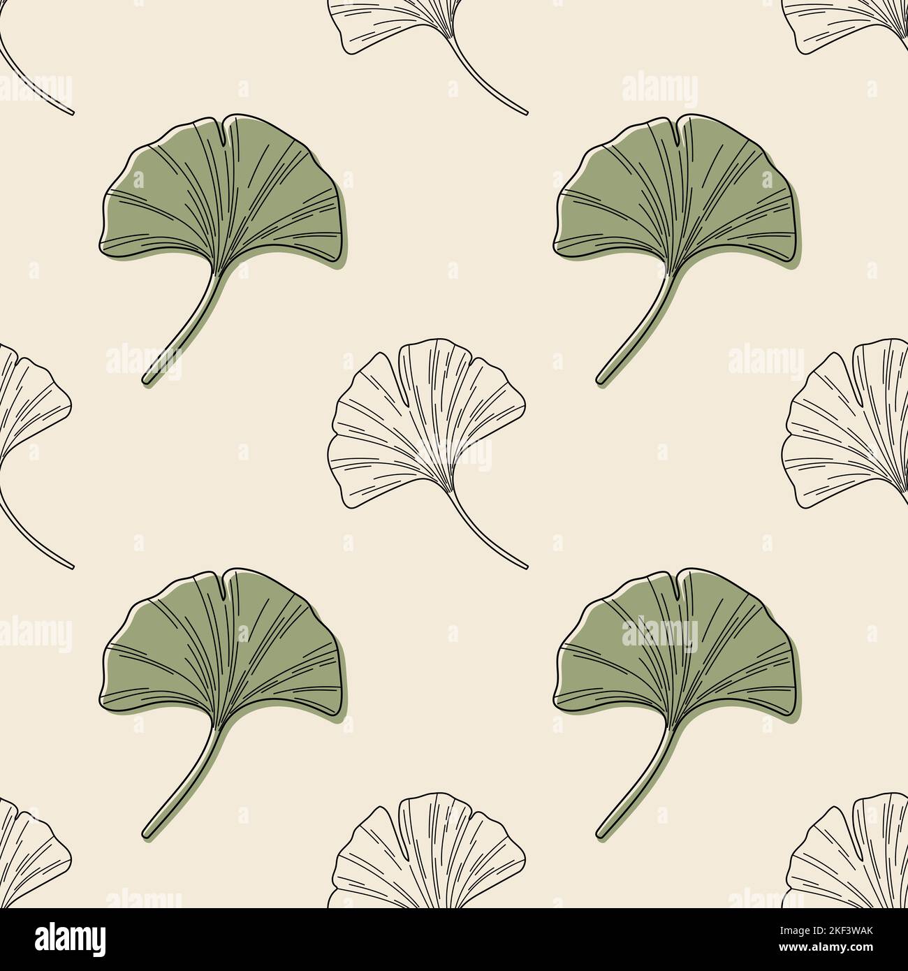 Ginkgo biloba foglie erboristiche senza cuciture modello vettoriale Illustrazione Vettoriale