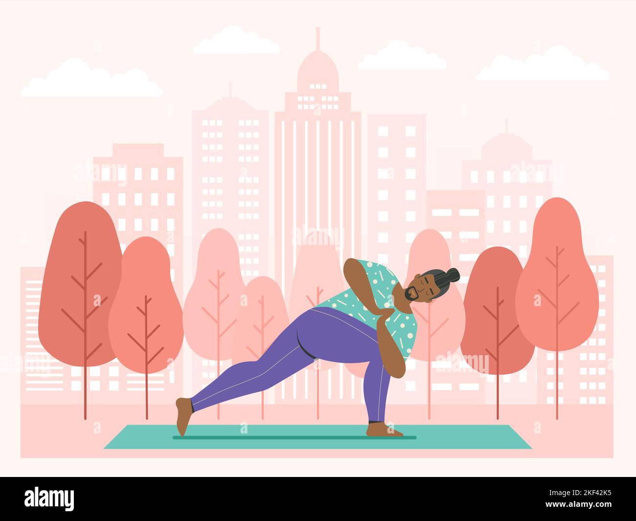 Uomo che pratica lo yoga nel parco cittadino all'aperto Illustrazione Vettoriale