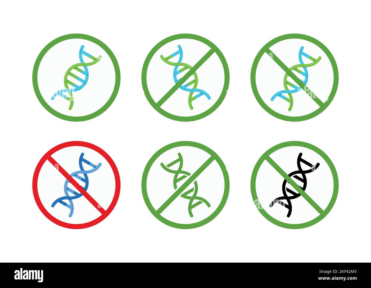Nessun segno ogm con dna in cerchio rosso isolato su sfondo bianco. Illustrazione Vettoriale