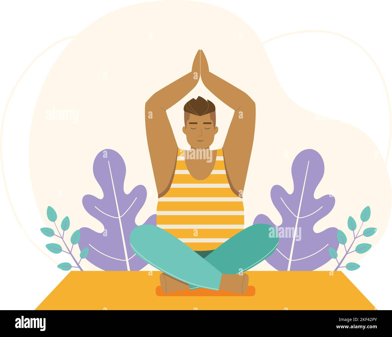 Salute mentale armonia interiore scena con Yoga Man Illustrazione Vettoriale