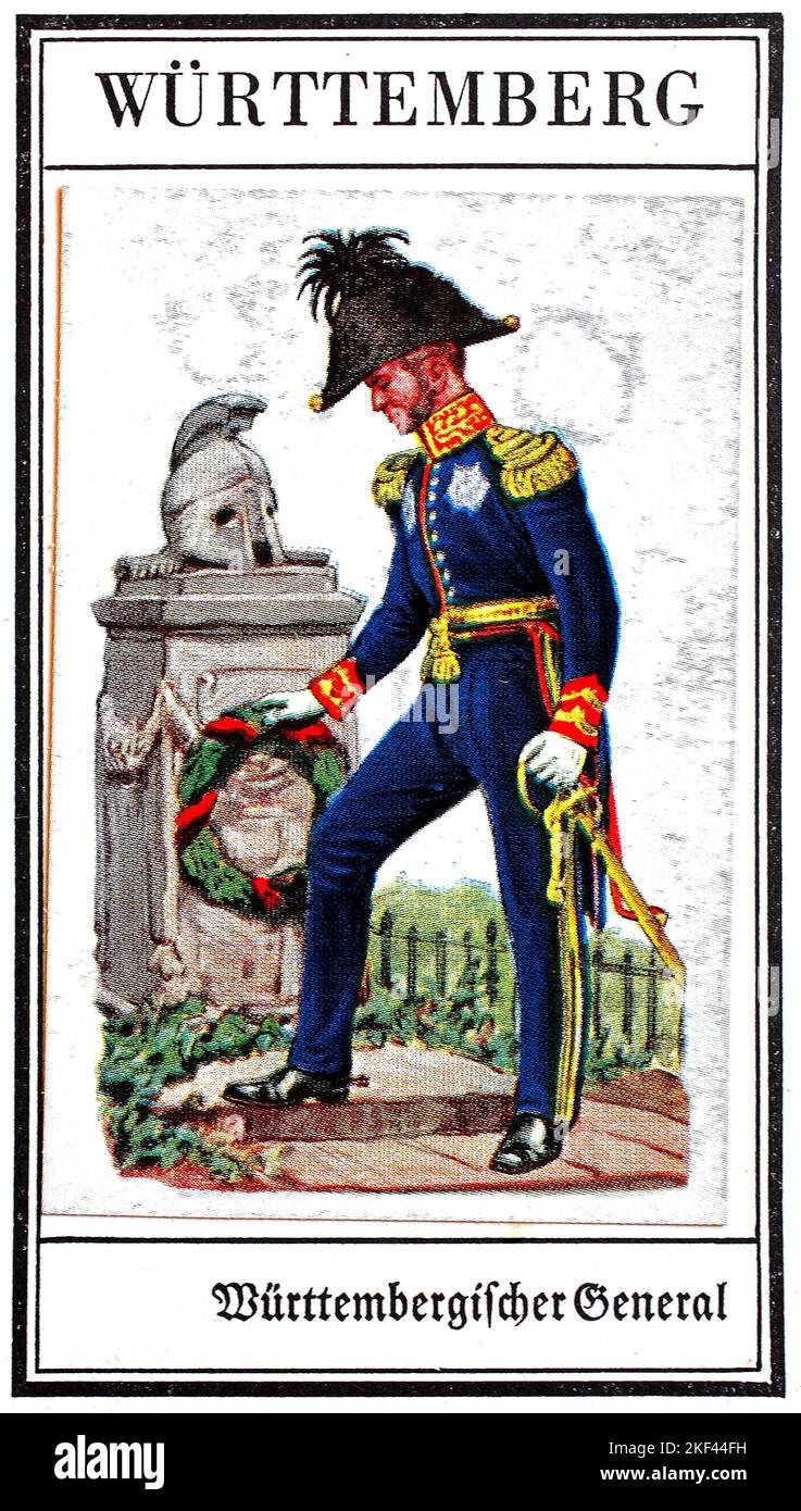 Uniformi tedesche del 19th ° secolo, altre truppe: Württemberg, Württemberg generale, storico, restaurata digitalmente riproduzione di un'immagine di pubblico dominio da collezione dal 20th ° secolo / Deutsche Uniformen des 19. Jahrhunderts, Sonstige Tripen: Württemberg, württembergischer Generale, Historisch, ristorante digitale Reproduktion eines gemeinfreien Sammelbildes aus dem frühen 20. Jahrhundert Foto Stock
