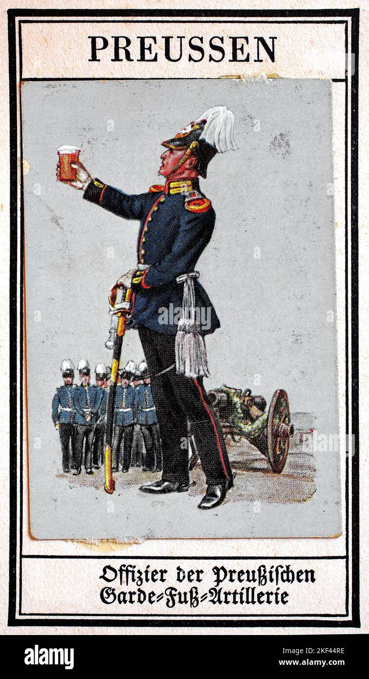 Uniformi tedesche del 19th ° secolo, artiglieria: Prussia, ufficiale della Guardia Prussiana piedi artiglieria, riproduzione storica, restaurata digitalmente di un pubblico dominio immagine da collezione dal 20th ° secolo / Deutsche Uniformen des 19. Jahrhunderts, Artillerie: Preussen, Offizier der preußischen Garde-Fuß-Artillerie, Historisch, restaurierte digitale Reproduktion eines gemeinfreien Sammelbildes aus dem frühen 20. Jahrhundert Foto Stock