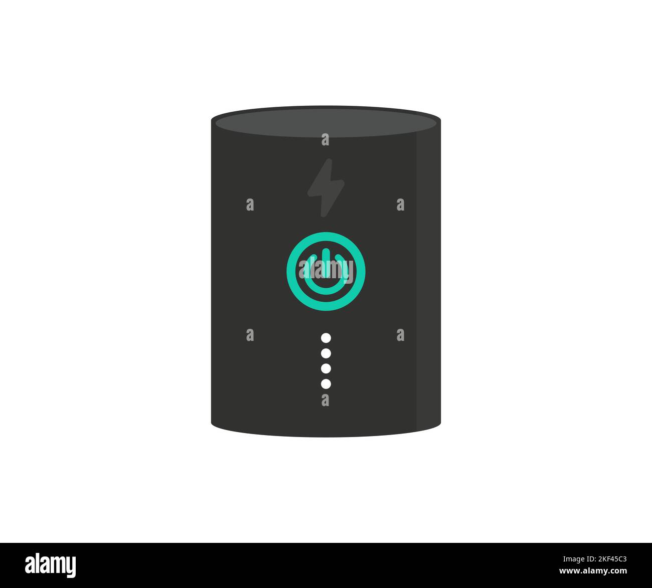 Un dispositivo power bank con logo di ricarica per telefono cellulare. Set di icone del power bank del caricabatteria. Set semplice di design vettoriale del power bank del caricabatterie. Illustrazione Vettoriale
