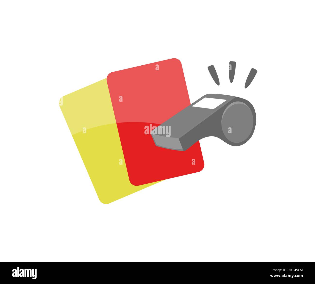 Calcio sport arbitro giallo e rosso carte logo design. Calcio sport arbitro carte gialle e rosse con fischio. Concetto di calcio, Calcio, gioco di sport. Illustrazione Vettoriale